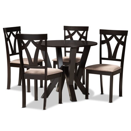 Baxton Studio Reagan Sand Upholstered and Dark Brown Wood 5-Piece Dining Set 169-8961-10900